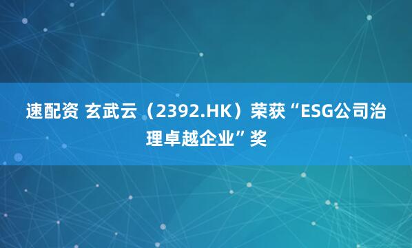速配资 玄武云（2392.HK）荣获“ESG公司治理卓越企业”奖