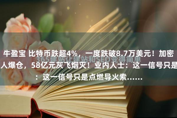 牛盈宝 比特币跌超4%，一度跌破8.7万美元！加密货币全网超22万人爆仓，58亿元灰飞烟灭！业内人士：这一信号只是点燃导火索......